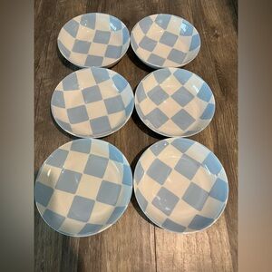 New Set of 6 Blue Bamboo Melamine Checkered Bowls